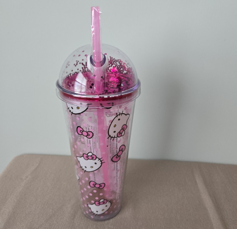 Hello Kitty Pink Glitter Dome Tumbler – 24oz Polka Dot Cup with Straw - Picture 4 of 7